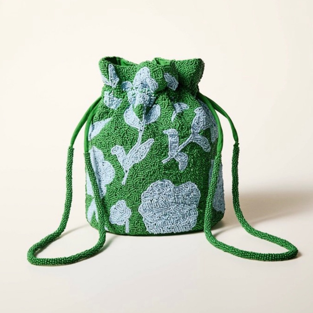 NWT Beaded Classic Rose Green Floral Drawstring Bucket Bag - kate spade x Target